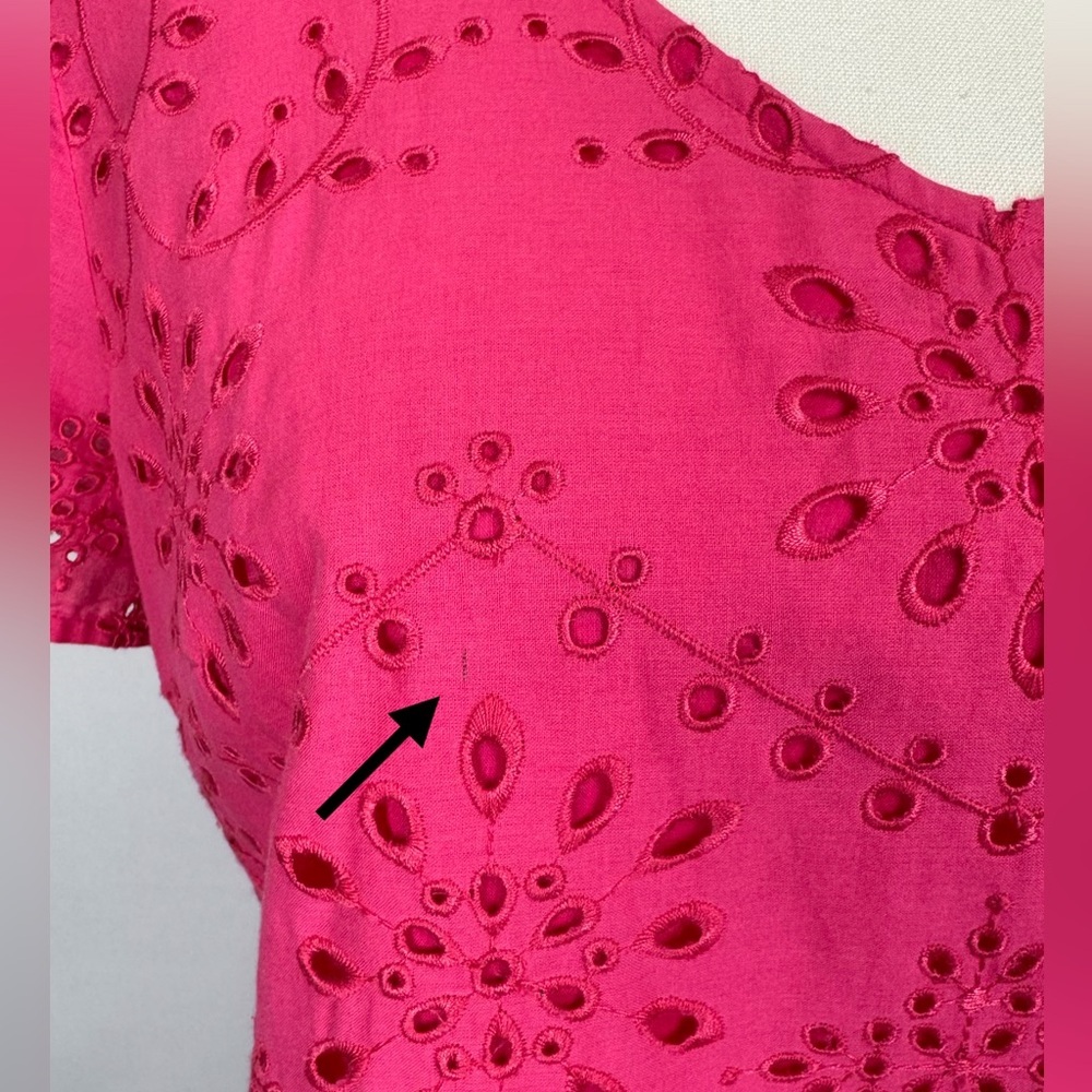 Talbots Embroidered Scallop Hem Eyelet Short Sleeve Shift Dress Pink 10 Petite - Picture 12 of 12